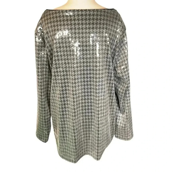 Chicos NWT Houndstooth Sequin Tunic Size 3 US Size XL Silver and Black - Picture 7 of 15